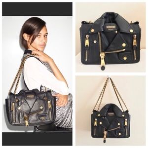 MOSCHINO Leather Biker Motorcycle Jacket Handbag L
